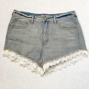 Free People Lace Trim Distressed Denim Shorts Size 27
